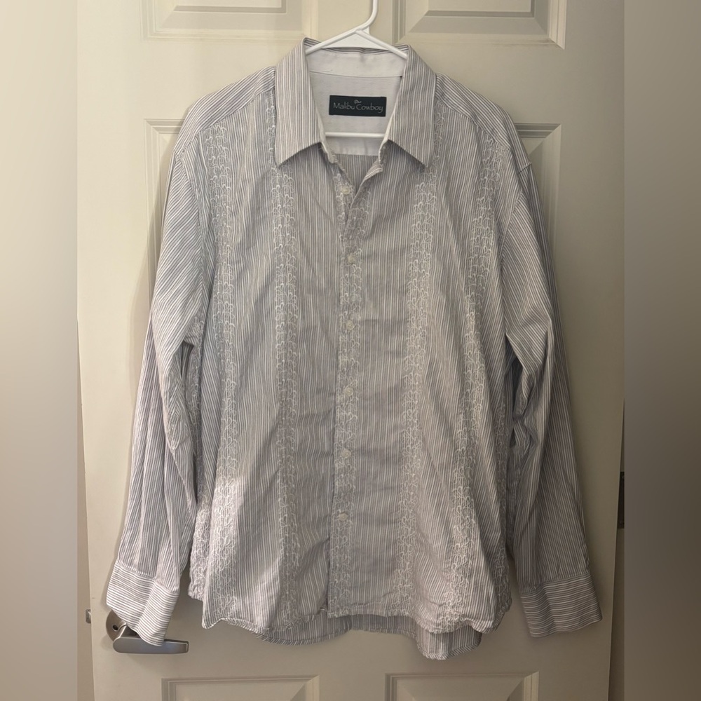 Malibu Cowboy Men's 100% Cotton Embroidered Striped Button Down, Size XL